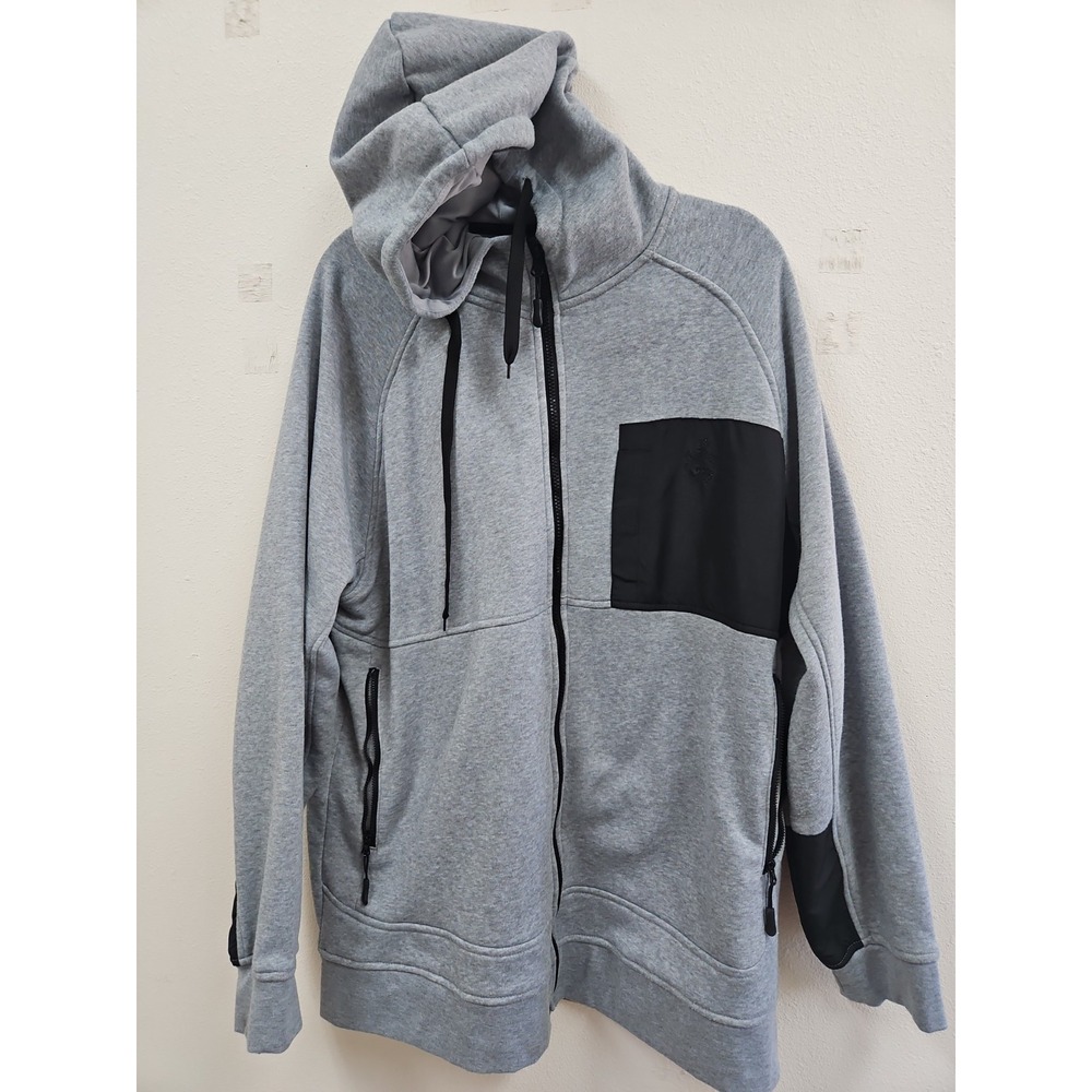 Mens Rugby University Gray Black Heather Full Zip Up Hoodie Jacket Size Xl